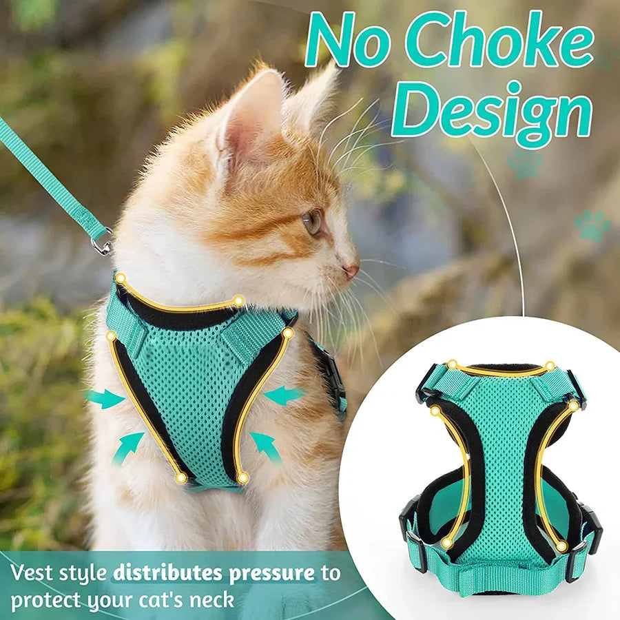 Cat Harness and Leash for Walking, Escape Proof Soft Adjustable Vest Harnesses for Cats, EasyControl Pet collar personalized