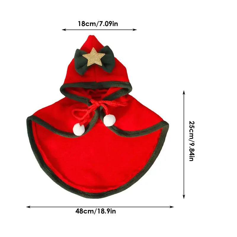 Dog Christmas Costume Dog Soft Thick Christmas Cloak Pets Hooded Cloak Winter Outwear With Stars Bow Hat For Small Dogs Cats Pet