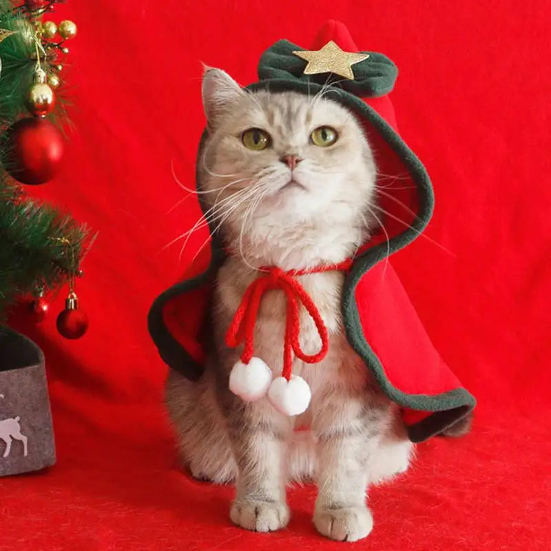 Dog Christmas Costume Dog Soft Thick Christmas Cloak Pets Hooded Cloak Winter Outwear With Stars Bow Hat For Small Dogs Cats Pet