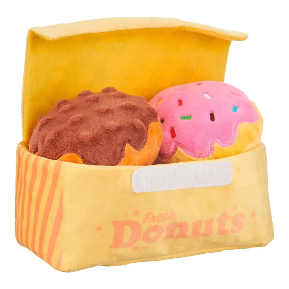 Interactive Plush Dog Toy Donut Crinkle Treat Dispenser Squeaky Fun Dogs Multiple Pets Playtime
