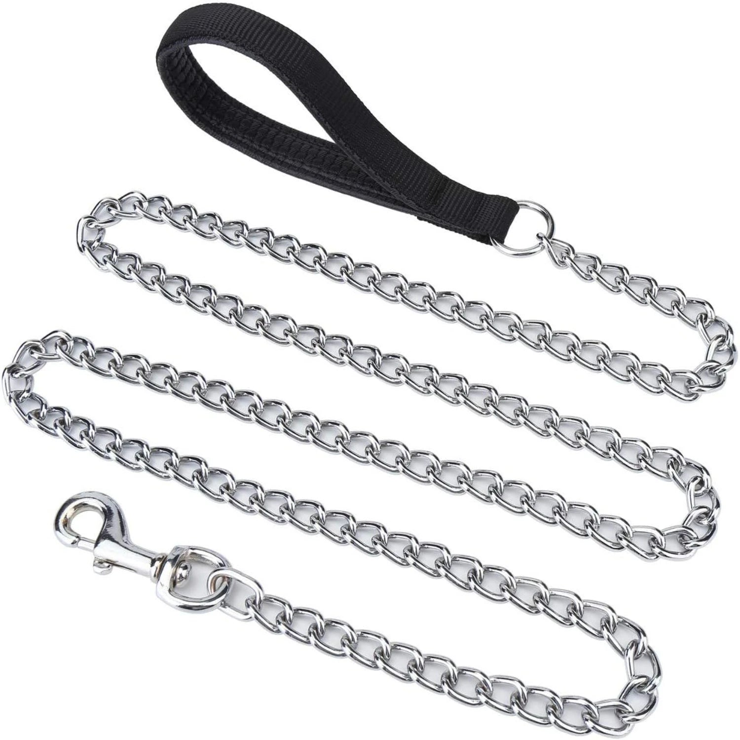 Metal Dog Leash, Integrated Dog Collar and Leash, 4ft Chew Proof Dog Chain Leash with P Chain Slip, Heavy Duty Sturdy Pet Dog Le