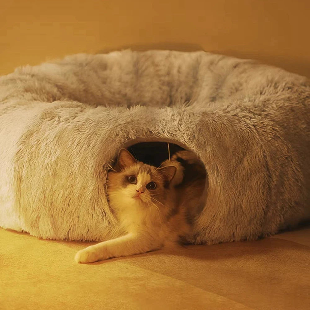 Cat Tunnel Bed with Mat Big Tube Playground Toy Soft Plush Material Full Shape Non-slip for Kitten Cat Puppy Playing 84cm/33.07